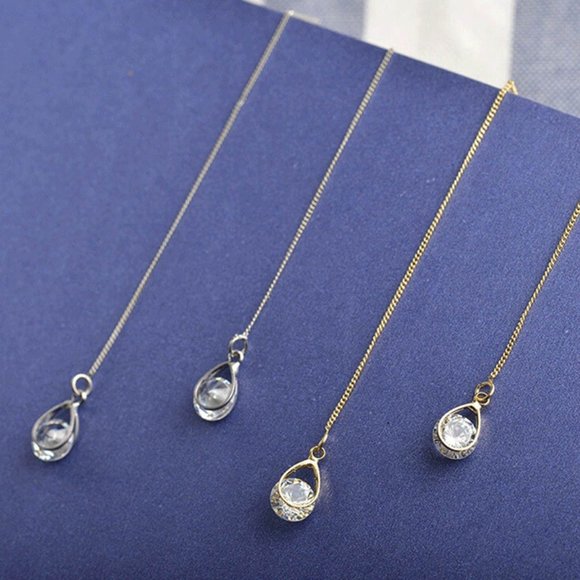 S925 Water Drop Chain Threader Earrings - Picture 2 of 11